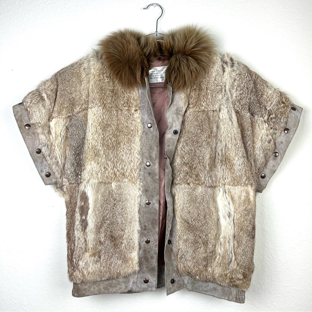 Vintage Real Rabbit Fur Coat French Fur Collar Jacket